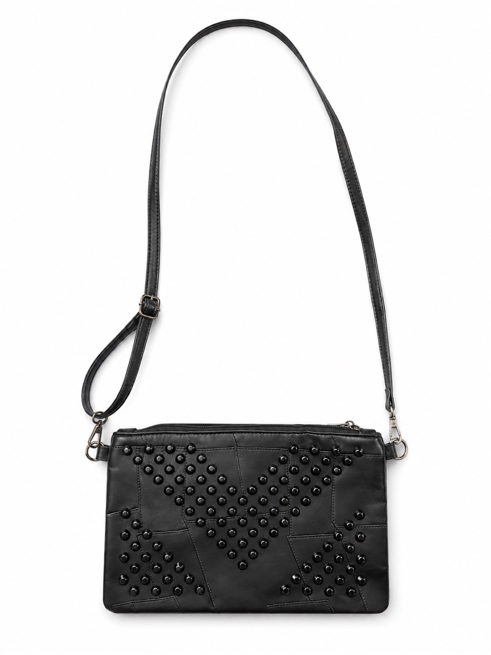 Black Studded Crossbody Bag - Sleek Everyday Shoulder Purse